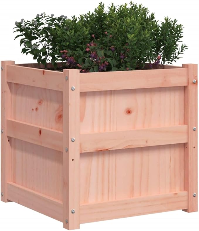 Solid Douglas Fir Wood Raised Garden Planter Box Set of 2 19.7x19.7x19.7 Inch Square Large Outdoor Planters Rustic Elevated Planter Boxes for Patio Balcony Gardening