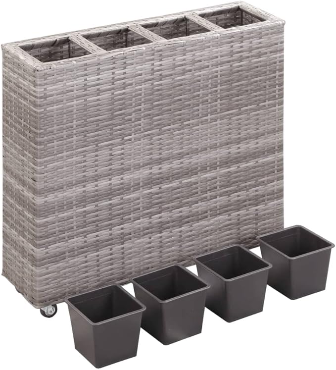 Garden Raised BedRaised Garden Bed for Vegetable Gardening Backyard PatioOutdoor Raised Planter with Wheels Raised Garden Bed for Vegetables with 4 Pots 31.5x8.7x31.1 Poly Rattan Gray