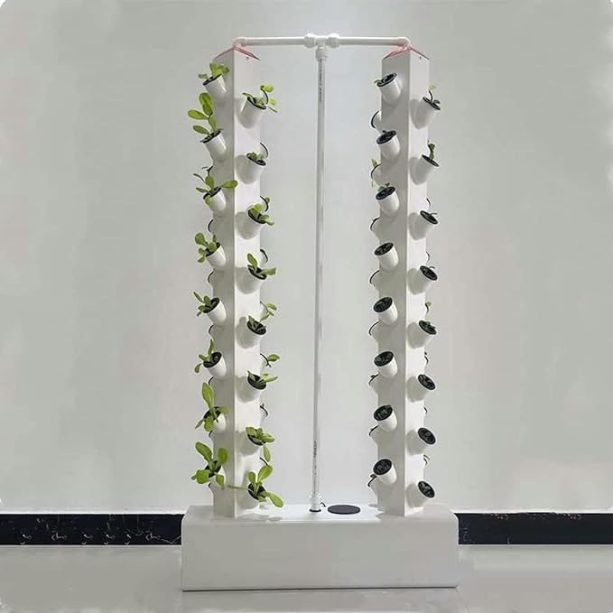 Vertical Grow Tower Hydroponics Growing System 64 Holes 8 Layers Soilless Cultivation Growing System with Pump and Timer for Fruits VegetablesA//1pc