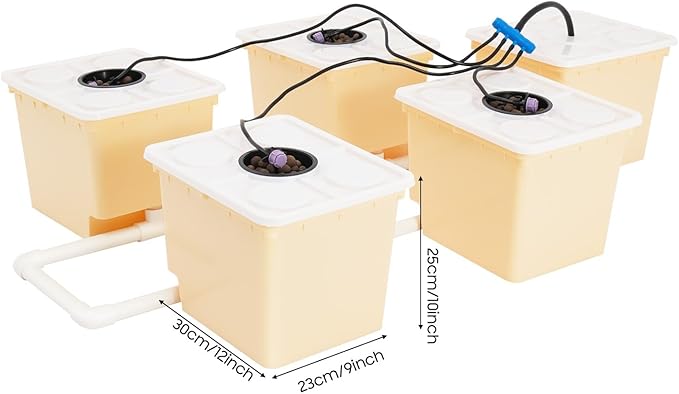 Bucket Drip Growing System 2.91 Gallons 5 Buckets Deep Water Culture System DWC Hydroponics System Outdoor Hydroponics Growing System Kit Hydroponic Bucket for Cultivating Tomatoes Peppers