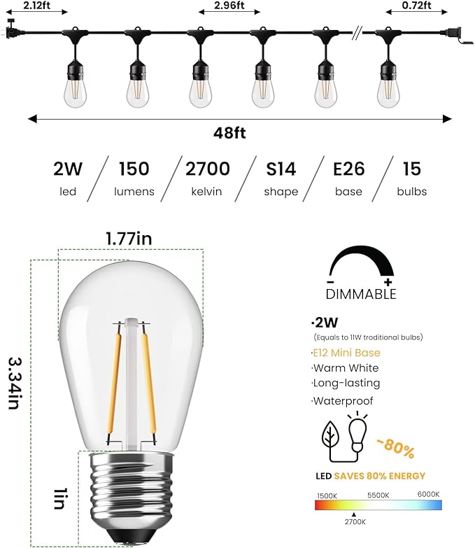 Svater Landscape Lighting Outdoor 8 Pack with 144 FT Outdoor String Lights 2W for Outside Patio Backyard