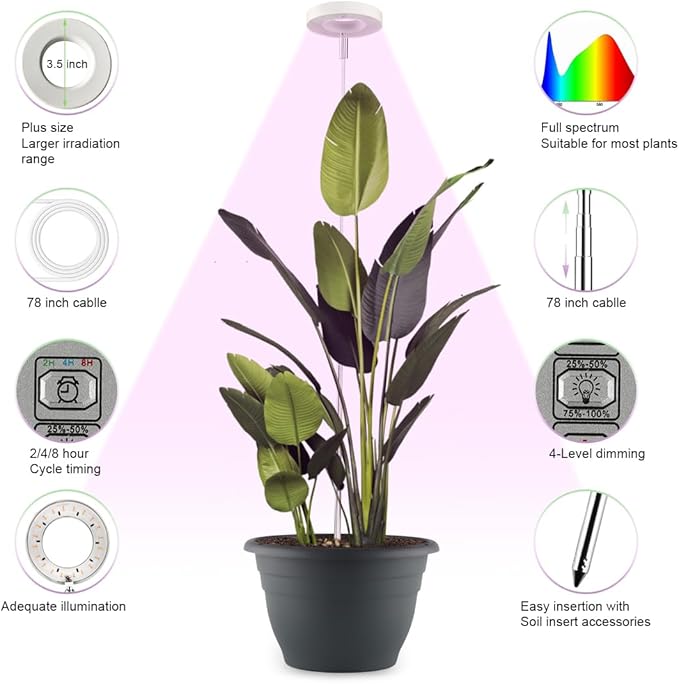 2 Pack 11 Inch Plant Pots with LED Grow LightsIndoor Flower Pots with Full Spectrum Dimmable LightsDrainage Holes &amp PlugSoil Moisture Meter IncludedModern Planters for Home Office