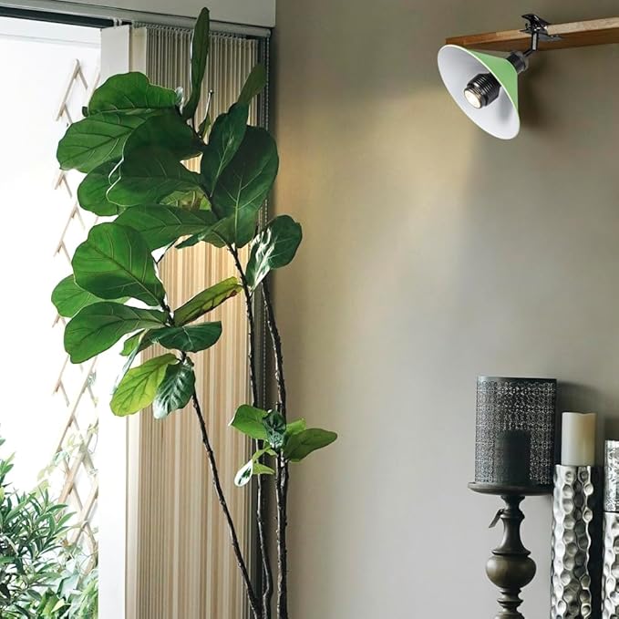 Clip-On Full Spectrum Lamp 5.9Ft Timer Switch Cord Adjustable Angle Black Base Green Shade Vintage Design Metal Clamp Light for Indoor Plants Billboards