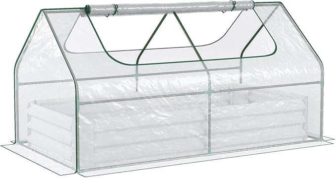 6' x 3' Galvanized Raised Garden Bed with Mini PVC Greenhouse Cover