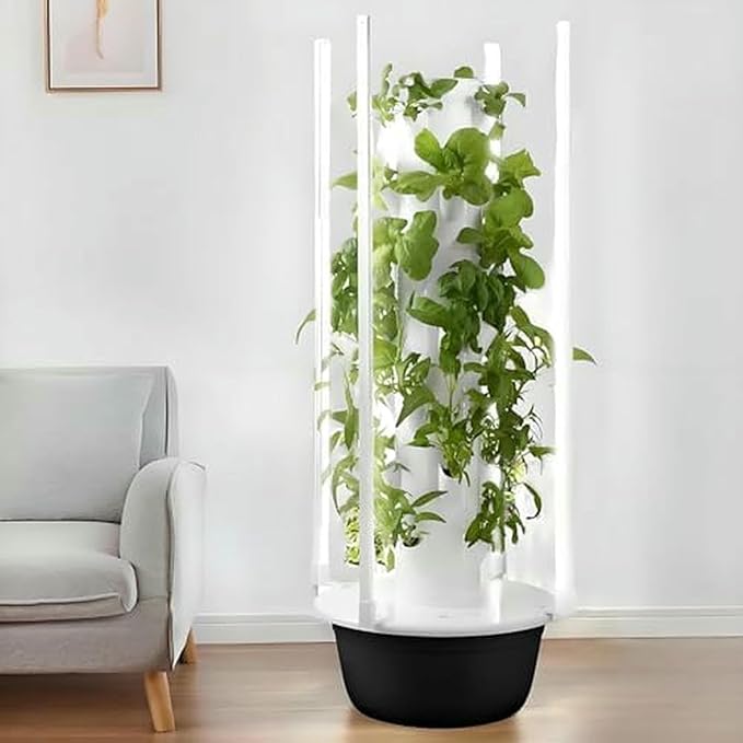 Vertical Hydroponics Growing System Kit - Indoor Garden Planter with Adjustable Grow Light for Herbs &amp Vegetables - Smart Home Hydroponic Tower for Easy Gardening-