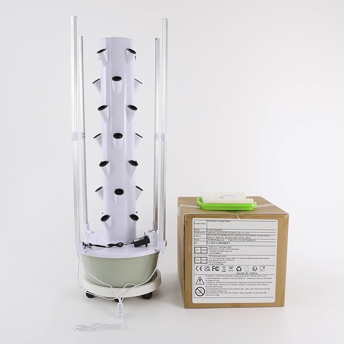 Hydroponic Growing Tower 28 Holes Indoor Garden System with LED Grow Light &amp Timer Vertical Aeroponic System for Balcony Home (Light Green)