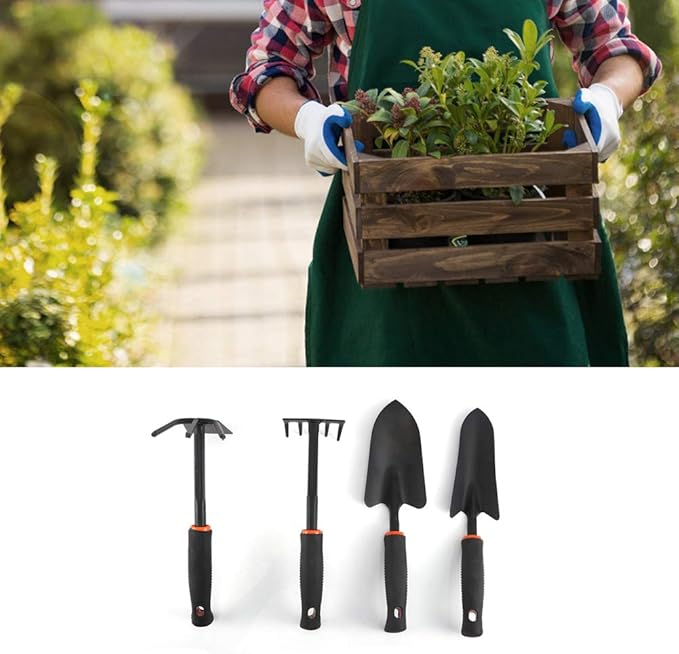 FLEXMAN 4Pcs Garden Tools Set Multi Purpose Heavy Duty Gardening Hand Tools with Comfortable Handle for Weeding Loosening Soil Ventilation Transplantation Flower Planting