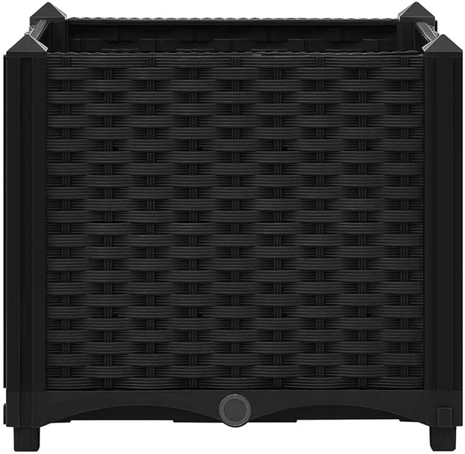 Modern Black Square Planter Box 15.7 x 15.7 x 15 in Heavy-Duty PP Garden Pot for Patio Balcony Herb &amp Flower Outdoor Use