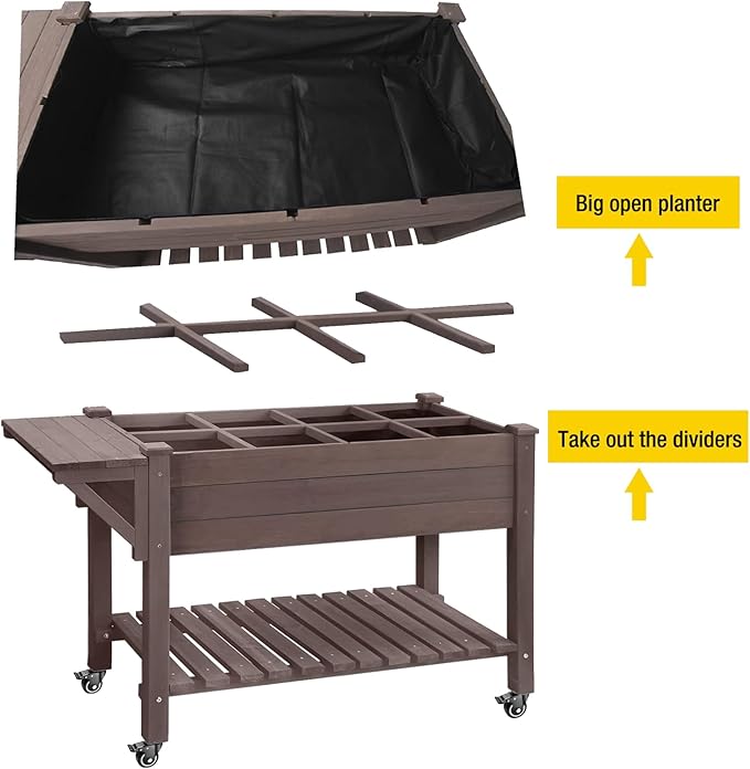 Aivituvin Raised Garden Bed on Wheels Elevated Plant Boxes Outdoor Large with Grow Grid - with Large Storage Shelf 52.7 x 22 x 30
