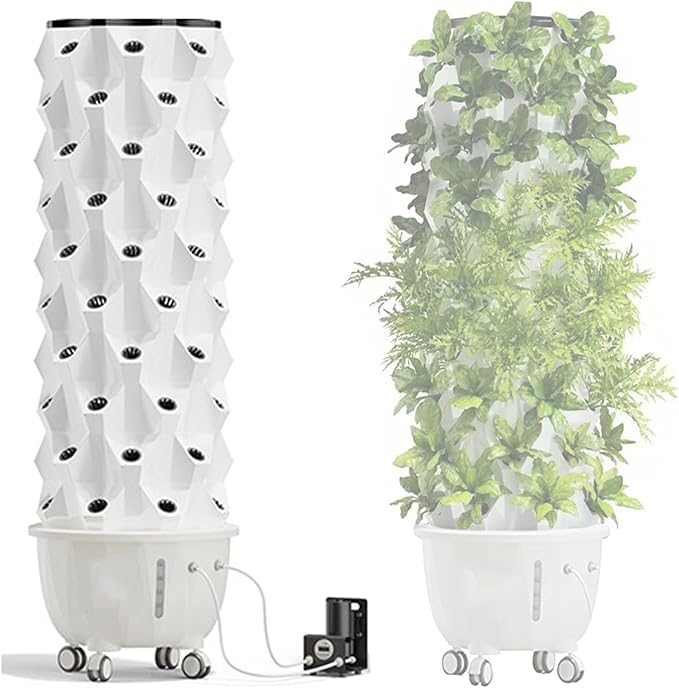 Vertical Hydroponic Grow Tower Aeroponic Tower for Herbs Fruits and Vegetables with Movable Water Tank Hydrating Pump Timer Adapter(X-Large)