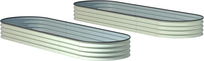 BlueWish 8x2x1FT Raised Garden Bed 11.1” H Galvanized Raised Garden Bed with Bottomless Rubber Strip 9-in-1 Modular Raised Planter Box Outdoor for Vegetable Flower Beige