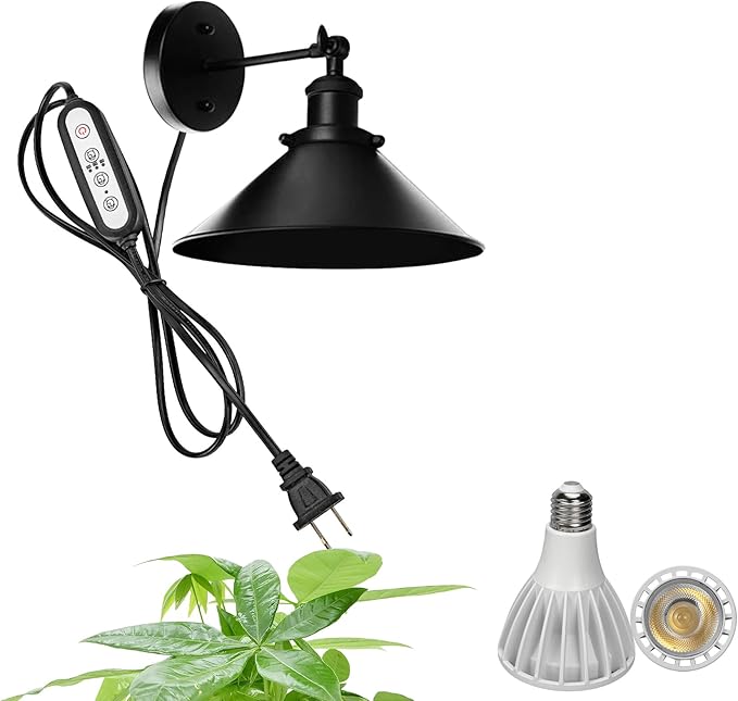 Hook Type Wall Mounted Plant Light Full Spectrum 25W 6000K White Light Timing Retro Metal Adjusted Angle Black Wall Lamps for Plants Flowers Indoor Growing