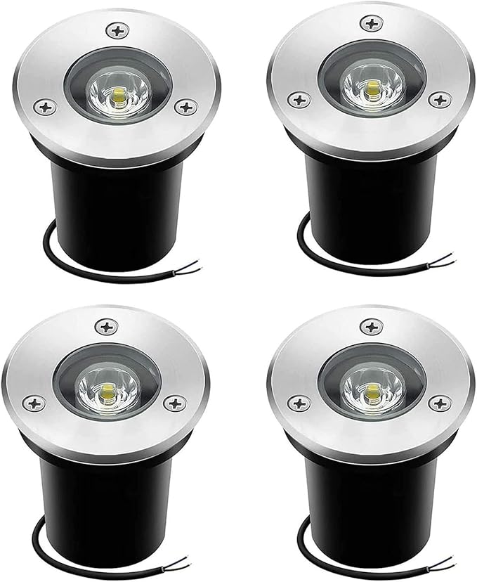 Recessed LED Outdoor Spotlights - 1W Ground LED Landscape Lights IP67 Waterproof Underground Buried Lamp Outdoor LED Floor Spotlight for Garden Driveway DeWarm White-4PCS-1W