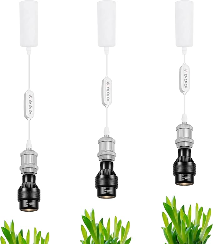 Adjustable Height J-Type Track Light Pendants 24 H Timer 4500K 10W LED Full Spectrum Silver Industrial Porcelain Lamp Holder AUTO Plant Growing Lamp for Kitchen Island Green House