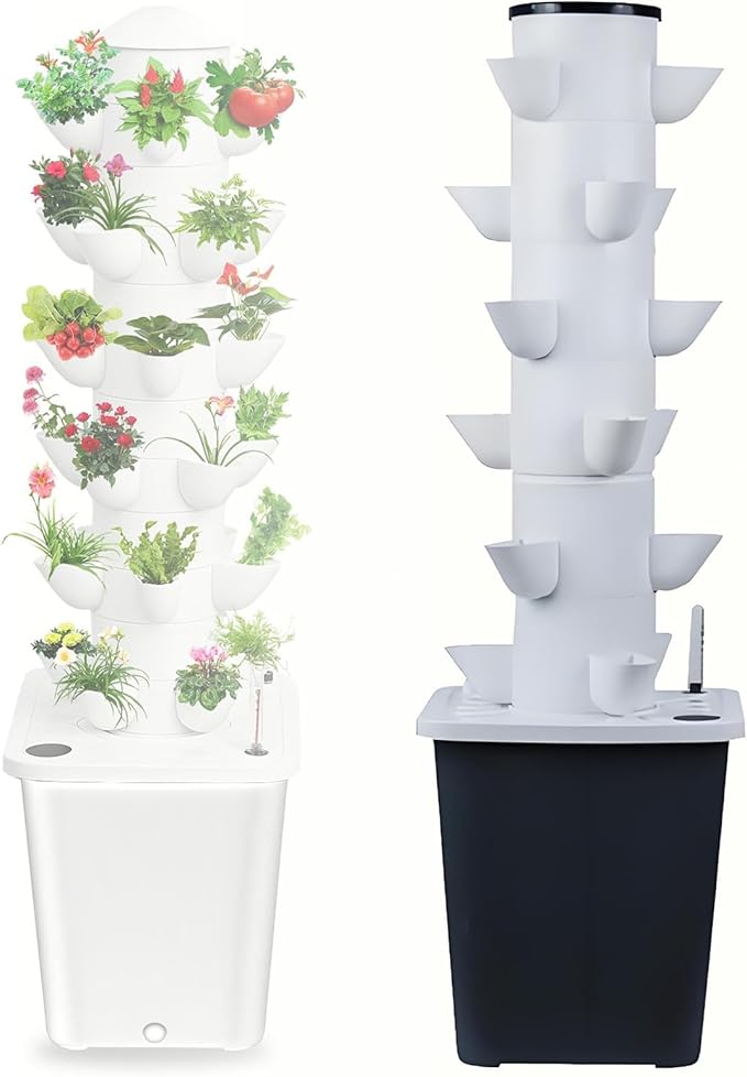 Aeroponics Kit Hydroponic Tower Garden Hydroponic Tower 30 Planting Chambers Suitable for Herbs and Fruits Includes Water Pump/Adapter/Net Basin 6layers18holes