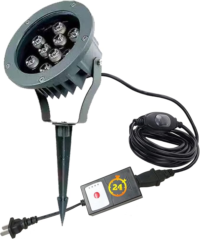 Kiven Outdoor Landscape Plug-in LED Lighting with Timer Function 9W Waterproof Yard Lights COB Led Spotlights with Spiked Stand for Lawn Decorative Lamp IP65 Indoor Wall Light 6000K
