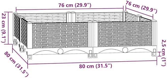 31.5 x 31.5 in Grey Square Raised Garden Bed Blue-Grey Polypropylene Planter Box with Drainage for Patio Outdoor Herb Tomato &amp Flower Boxes