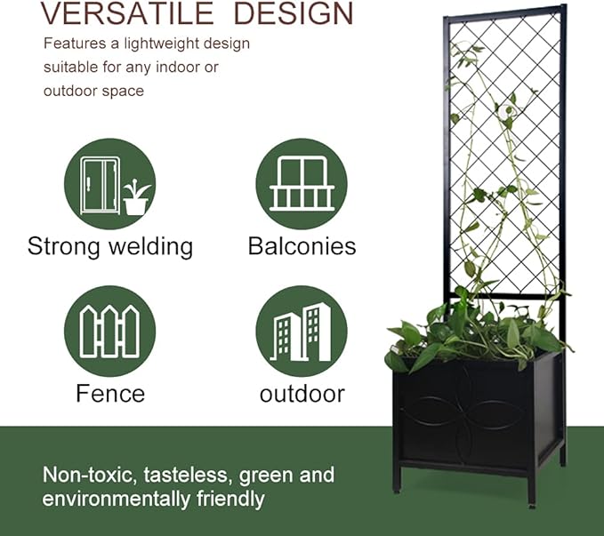 Zhongma 15.75 x 15.75 x 55 in Raised Garden Bed with TrellisHeavy Duty Plant Box for Climbing Plants with Drainage Hole Metal Lattice Planter Gardon Box with Inner Fabric Liners.
