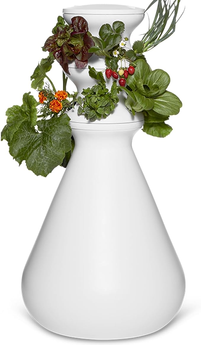 Farmstand Tiny Starter Kit with 12 Seedling Credits | 3 ft 8 in Vertical Hydroponic Garden Tower | Self-Watering Outdoor Growing System for Herbs Greens &amp Vegetables | Made in USA