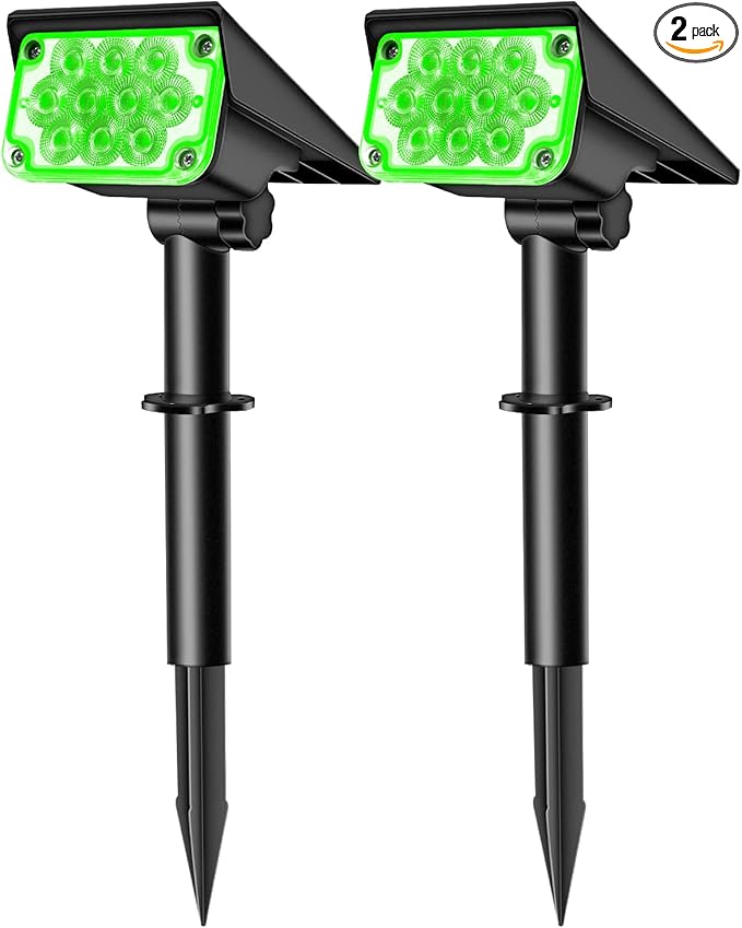 20 LEDs Solar Spotlights OutdoorIP65 Waterproof Solar Powered Landscape Spotlights 2-in-1 Wall Light Outdoor Solar Landscaping Lights Auto On/Off for Yard Garden 2Pack (Green)