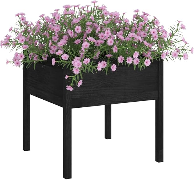 Growing Wooden Raised Planter Box with Legs Raised Garden Bed Wood Planter Box Stand for Backyard Patio Balcony Black 27.6x27.6x27.6 Solid Wood Pine