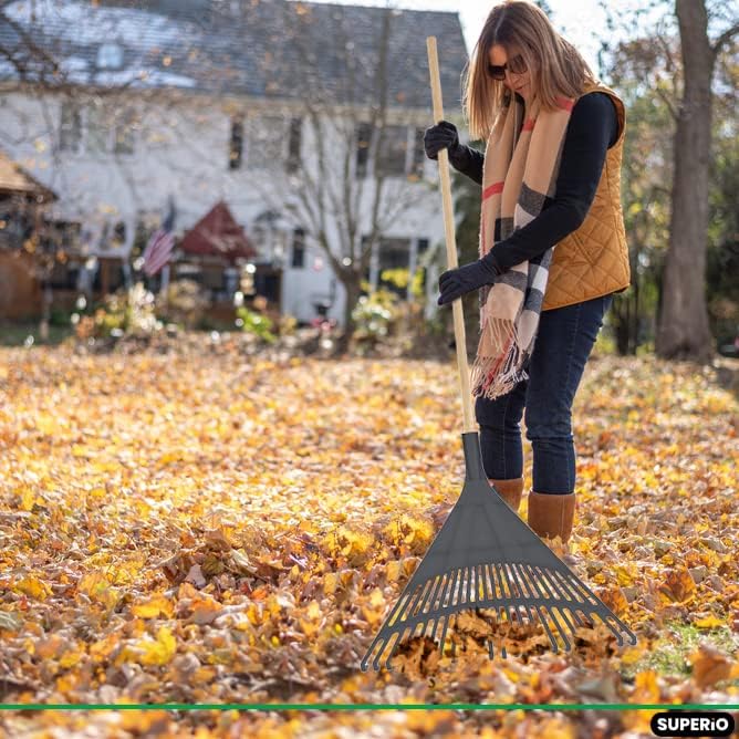 Superio Kids &amp Adult Set Rakes with Hardwood Handle Durable Plastic Head to Sweep Leaves in Lawn and Tidying Up The Garden Kids Size 34 Adult Size 61