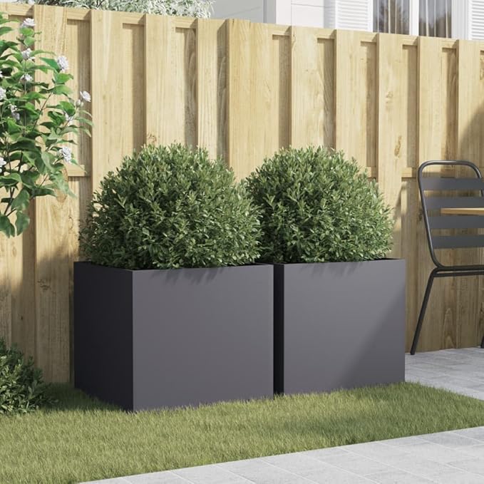 2 pcs Corten Steel Planter Box Corten Steel Raised Garden Bed for Flowers Vegetables Herbs Anthracite 19.3x18.5x18.1 Steel-770