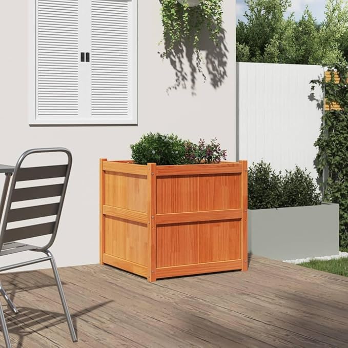 Wooden Garden Planter Box Outdoor Flower Box Wood Flower Boxes for Outdoor Plants Raised Garden Bed Planter Box Wax Brown 27.6x27.6x27.6 Solid Wood Pine-97