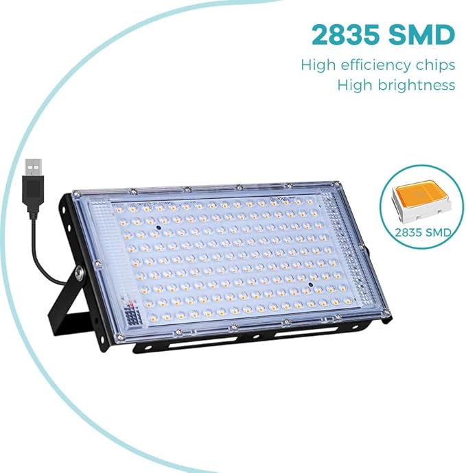 50W USB Full Spectrum Growth Lights DC5V LED Plant Flood Lights Dimmable 5v Succulent Planting Lampings 360-degree Adjustable Angle Hydroponic Lamp UV/IR Greenhouse Tent Vegetable Cultivation Lamping