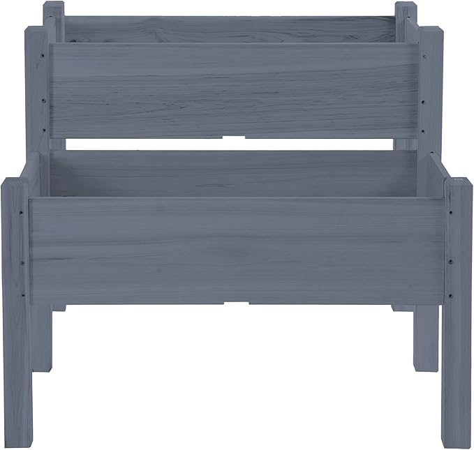 34x34x28 Raised Garden Bed 2-Tier Elevated Wood Planter Box for Backyard Patio to Grow Vegetables Herbs and Flowers Gray