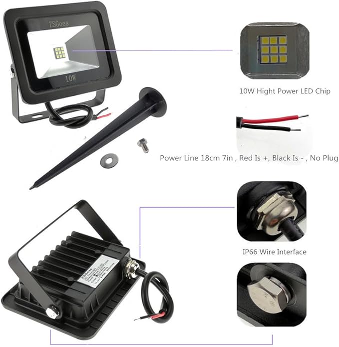 6 Pack Warm White 10W LED Flood Light Outdoor Waterproof IP65 Wall Security Landscape Lamp Home Square Yard Garage Street Pathway Spike Stand Low Voltage 12V 24V 36V 48V 60V DC AC