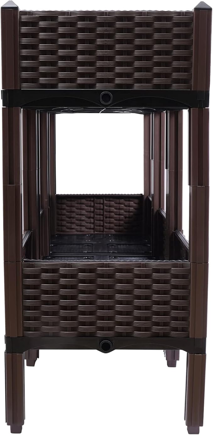 Square Raised Garden Bed Kit 2-Tier Elevated Planter with Legs Self-Watering Plastic Planter for Indoor Outdoor Vegetables Fruits Potato Flowers