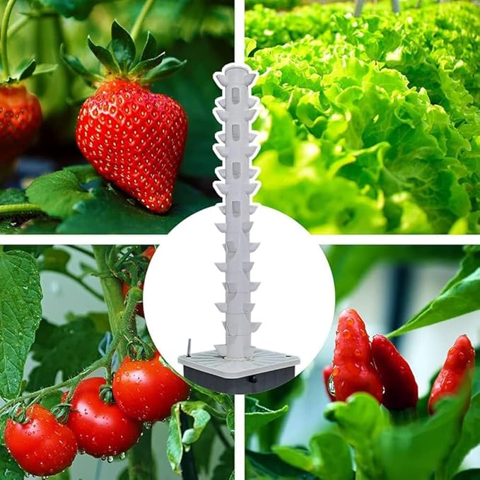 Vertical Hydroponics Indoor Self-Watering Growing System 45Holes Hydroponic Grow Tower Soilless Cultivation Grow Tower Aeroponics Growing Kit with Hydrating Pump