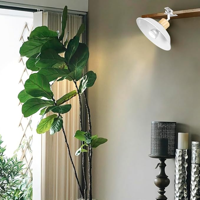 Clip Mount 5.9Ft Plug in Timing Cord Plant Light Full Spectrum White Light Wood Base White Metal Shade Adjusted Angle Modern Clamp Light for Indoor Plants