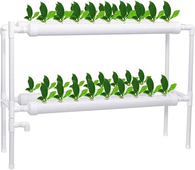 2 Layers 36 Plant Sites Hydroponic Growing System 4 Pipes Water Culture Garden Plant System Hydroponic Site Grow Kit for Leafy Vegetables Lettuce Herb Celery