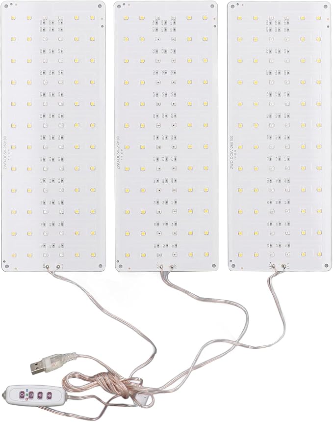 Focket LED Plant Grow Light Full Spectrum Adjustable Brightness with 8H 12H 16H Timer for Greenhouses Bookcases Cabinets (3 Head)