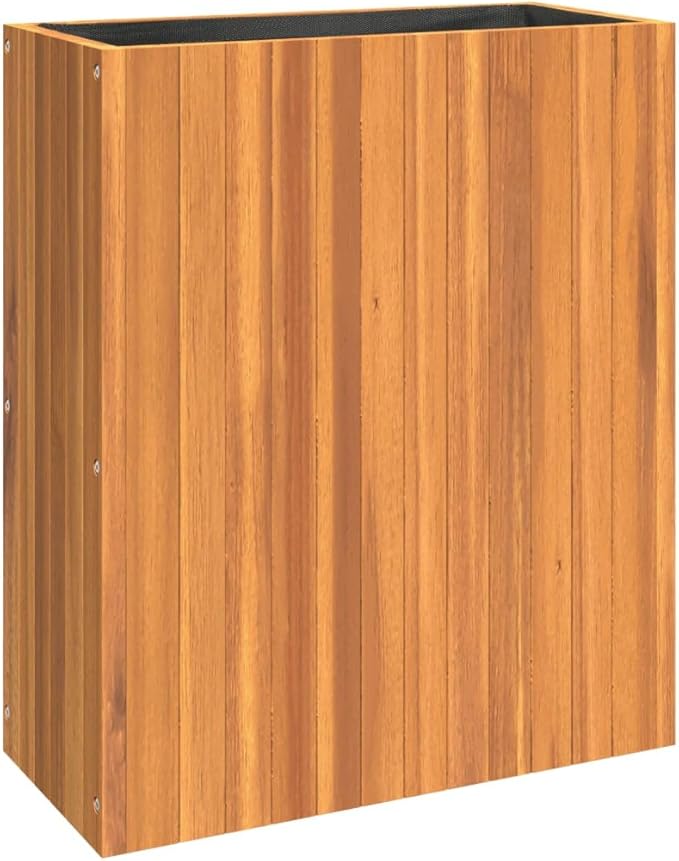 Rustic Solid Acacia Wood Garden Planter 23.2 x 10.8 x 27.6 Inch Rectangular Raised Bed Oiled Finish for Outdoor Plants Indoor/Outdoor Use