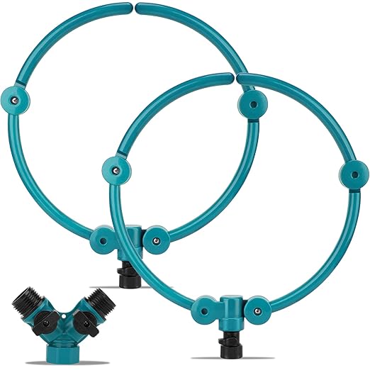 2Pcs 360° Tree Water System Tree Watering Ring 13 Inch Circle Sprinkler and Irrigation System Targeted Water with Y Hose Splitter for New Tree Outdoor Plants Raised Garden Beds Shrubs (Green Small)