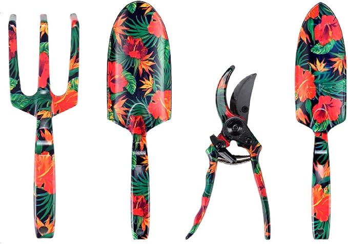 Floral Garden Tool Set 4PCS Gardening Kit with Beautiful Print Gardening Gifts Tools for Women with Transplant Trowel Fork Hand Rake Cultivator /2589 464895