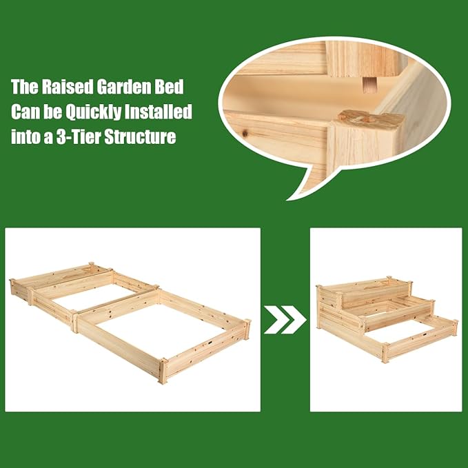 ORALNER 3-Tier Raised Garden Bed Wooden Elevated Flower Bed Planter Box Kit Outdoor Growing Planter Raised Beds for Gardening Vegetables Fruits Herbs 49 L x 49 W x 22 H Natural Brown