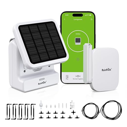 RAINPOINT Smart WiFi Solar Automatic Plant Watering System for House Potted Plants Up to 20 Plants Expert Dripline Layouts Vacation Self Watering Drip Irrigation Pump Device Kit Indoor/Outdoor Garden