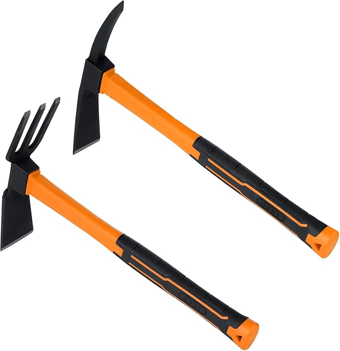 2pcs Pick Axes for Digging and No Installation Required Garden Hoe and Cultivator Hand Rake Garden Tool Durable and Comfortable Handle Mattock Weeding Hoe （Orange）