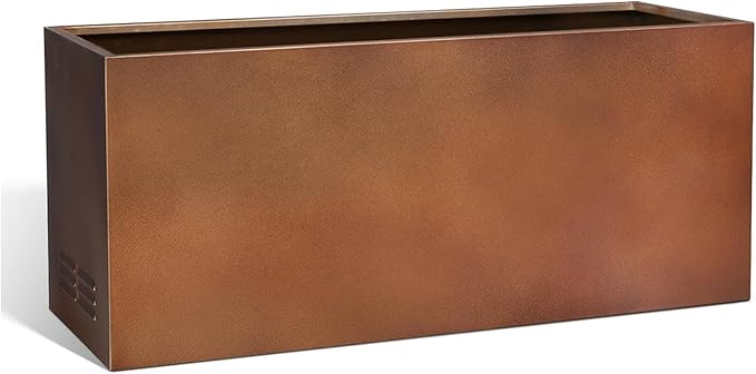 Worth Metal Planter Box with Insert Plate &amp Drain Holes Indoor or Outdoor Use No Assembly Required 30 x 11 x 13 14.3 Gallons Matte Bronze