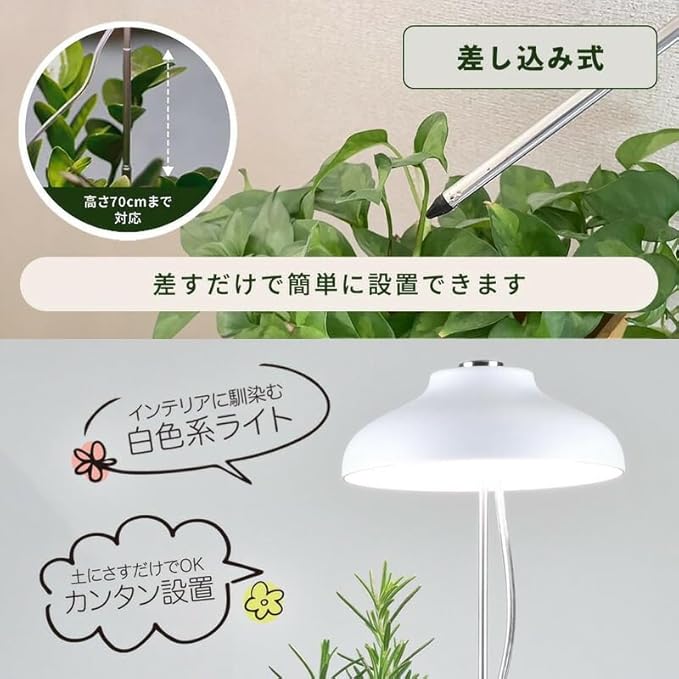 Ohm Electric TT-YG01NA1A-W 06-5237 LED Indoor Plant Growing Light Eliminates Lack of Sunlight Automatically Turns On and Off with Timer House Plants Indoor Cultivation Plug-in Type USB Powered