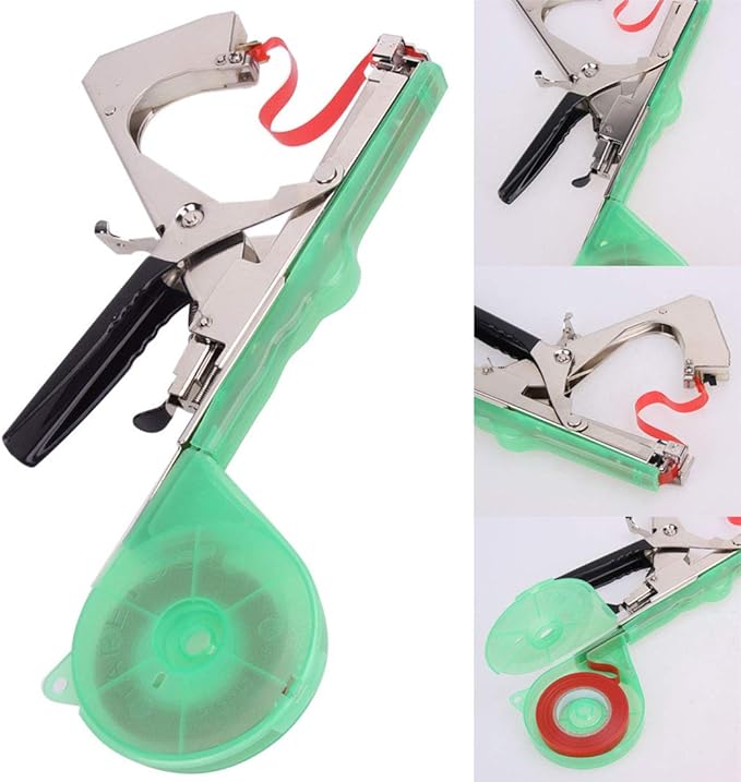 Plant Tying Machine Gardening Tape Tool Plant Ties Hand Garden Tools Set Garden Plants Tool with 10 Rolls Tape and 1 Box Staple for Grape Tomatoes Vegetable Cucumber and Flower (Green)