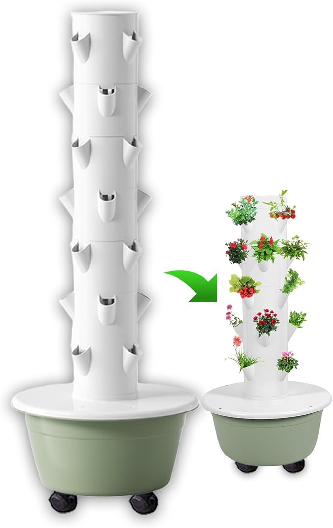Soilless Growing System Hydroponics Growing System Vertical Tower Automated Aeroponics Indoor Tower Garden with LED Grow Lights A(20Pots)