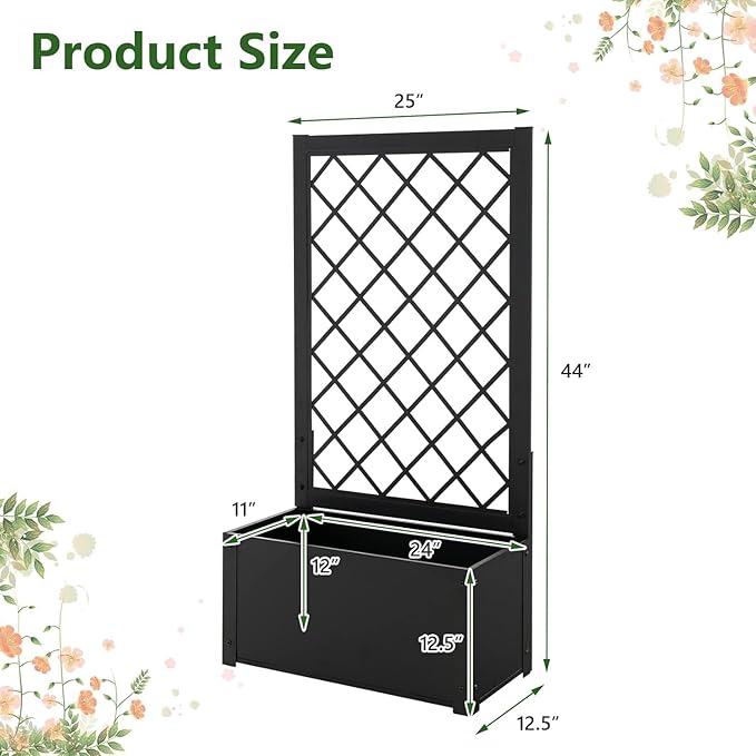 HAPPYGRILL Raised Garden Bed with Trellis 44” Metal Elevated Garden Box for Climbing Plants Vine Outdoor Planter Box for Yard Garden Balcony