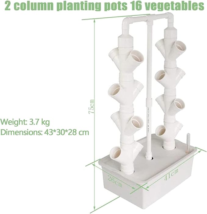 Vertical Hydroponic Tower Vegetable Plant Tower PVC Pipe Hydroponic Kit Aquaponics Growing System for Leafy Vegetables Garden Grow Lettuce and Fruits16Holes