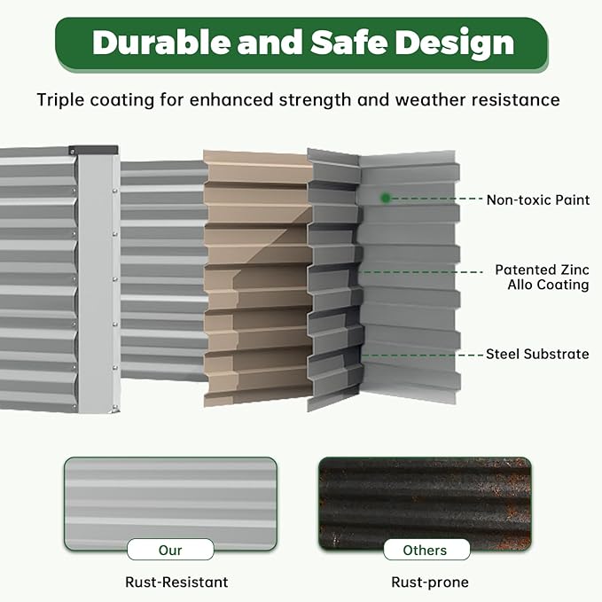 8x4x2 ft Raised Garden Bed Large Metal Planter Raised Beds Planters for Outdoor Plants for Vegetables Flowers Herbs Fruits and Succulents.