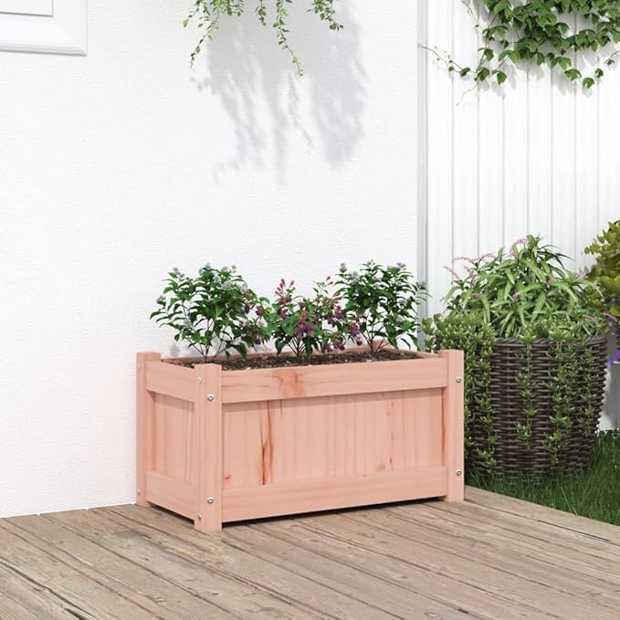 Solid Wood Douglas Raised Garden Bed Planter Large Outdoor Planter Box for Vegetables Flowers Plants 23.6x12.2x12.2 Decor for Patio Balcony Garden